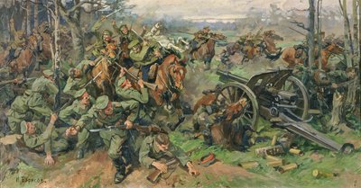 La caballería rusa cargando contra la artillería alemana en 1915 de Nikolay Yakovlevich Borisov